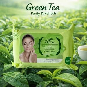 Bluna Green Tea Facial Make Up Cleansing Wipes NEW